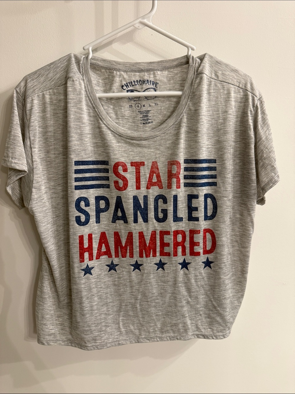 Gray 'Star Spangled Hammered' Graphic Crop Top